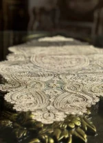 رومیزی دانتل مخمل طرح ترک مدل لاله با رانر مستطیل - تصویر 3