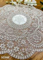 تصویر رومیزی دانتل مخمل طرح ترک مدل ورساچه دایره